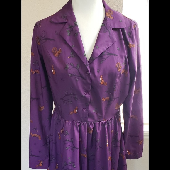 Lindy Bop Squirrel Print Shirt Dress - Picture 4 of 8